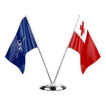 Two table flags isolated on white background 3d illustration, nato and tonga Stock Illustration