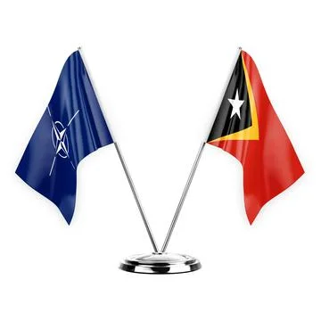 Two table flags isolated on white background 3d illustration, nato and timor  Stock Illustration