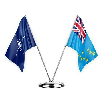 Two table flags isolated on white background 3d illustration, nato and tuvalu Stock Illustration