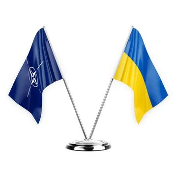 Two table flags isolated on white background 3d illustration, nato and ukrain Stock Illustration