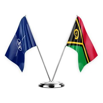Two table flags isolated on white background 3d illustration, nato and vanuat Stock Illustration