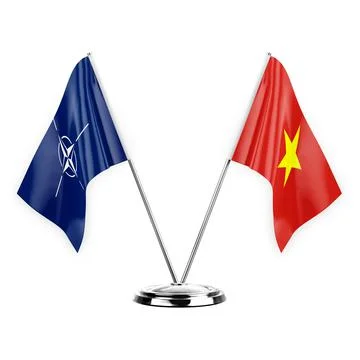 Two table flags isolated on white background 3d illustration, nato and vietna Stock Illustration