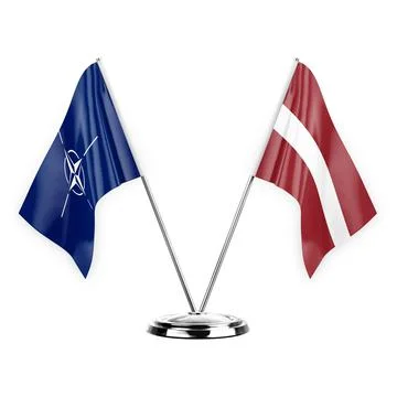 Two table flags isolated on white background 3d illustration, nato and latvia Stock Illustration