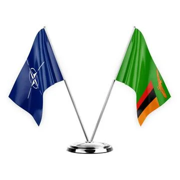 Two table flags isolated on white background 3d illustration, nato and zambia Stock Illustration