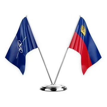 Two table flags isolated on white background 3d illustration, nato and liecht Stock Illustration