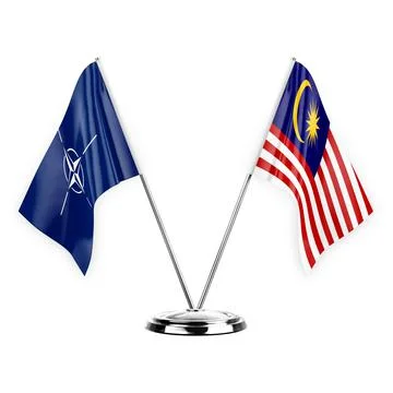 Two table flags isolated on white background 3d illustration, nato and malays Stock Illustration