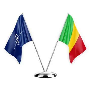 Two table flags isolated on white background 3d illustration, nato and mali Stock Illustration