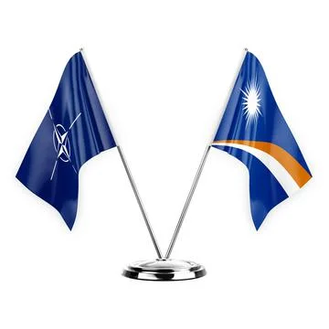 Two table flags isolated on white background 3d illustration, nato and marsha Stock Illustration