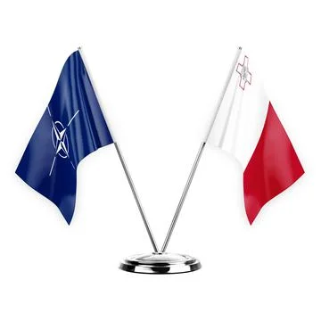 Two table flags isolated on white background 3d illustration, nato and malta Stock Illustration