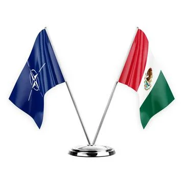 Two table flags isolated on white background 3d illustration, nato and mexico Stock Illustration