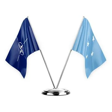 Two table flags isolated on white background 3d illustration, nato and micron Stock Illustration