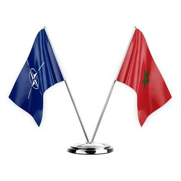 Two table flags isolated on white background 3d illustration, nato and morocc Stock Illustration