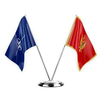 Two table flags isolated on white background 3d illustration, nato and monten Stock Illustration