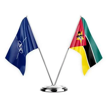 Two table flags isolated on white background 3d illustration, nato and mozamb Stock Illustration