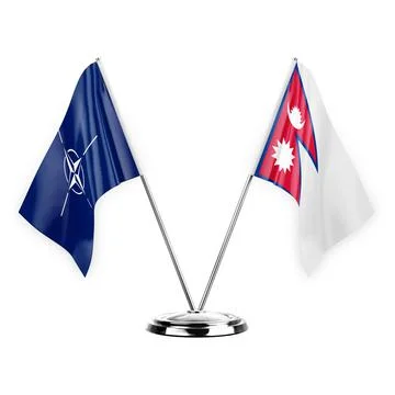 Two table flags isolated on white background 3d illustration, nato and nepal Stock Illustration