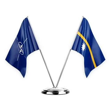 Two table flags isolated on white background 3d illustration, nato and nauru Stock Illustration