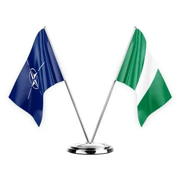 Two table flags isolated on white background 3d illustration, nato and nigeri Stock Illustration