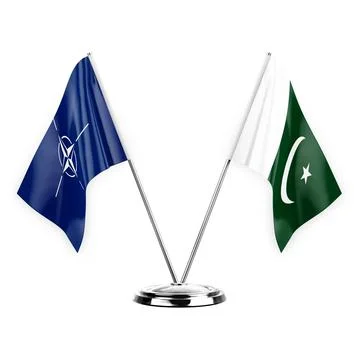 Two table flags isolated on white background 3d illustration, nato and pakist Stock Illustration