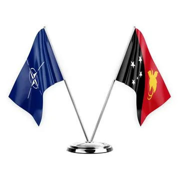 Two table flags isolated on white background 3d illustration, nato and papua  Stock Illustration