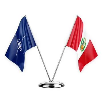 Two table flags isolated on white background 3d illustration, nato and peru Stock Illustration