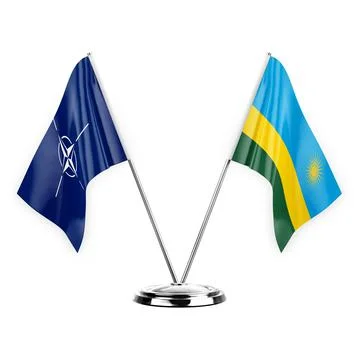 Two table flags isolated on white background 3d illustration, nato and rwanda Stock Illustration