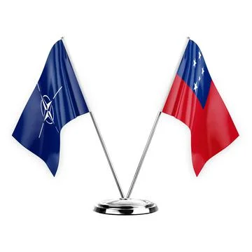 Two table flags isolated on white background 3d illustration, nato and samoa Stock Illustration