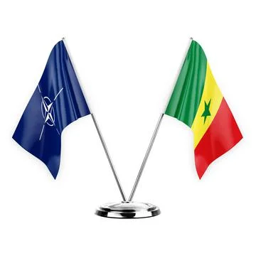 Two table flags isolated on white background 3d illustration, nato and senega Stock Illustration