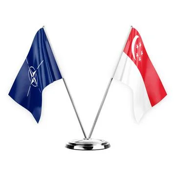 Two table flags isolated on white background 3d illustration, nato and singap Stock Illustration
