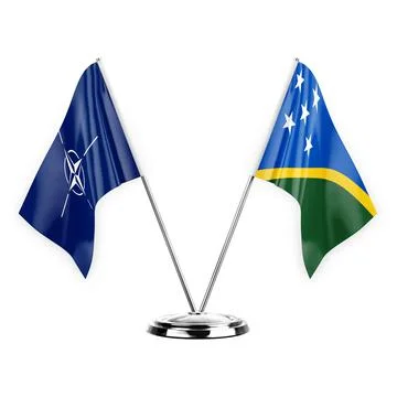 Two table flags isolated on white background 3d illustration, nato and solomo Stock Illustration