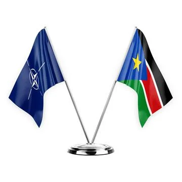 Two table flags isolated on white background 3d illustration, nato and south  Stock Illustration