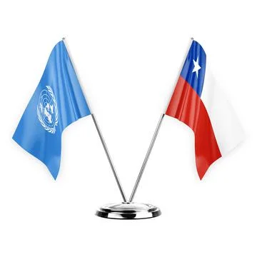 Two table flags isolated on white background 3d illustration, united nations  Stock Illustration