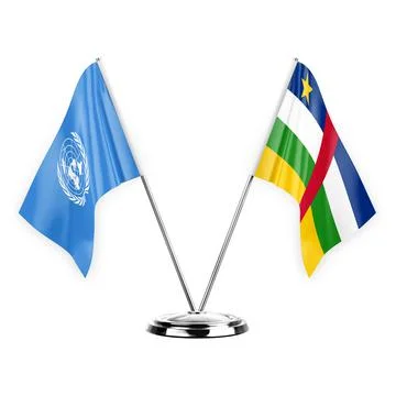 Two table flags isolated on white background 3d illustration, united nations  Stock Illustration