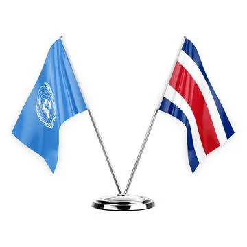 Two table flags isolated on white background 3d illustration, united nations  Stock Illustration