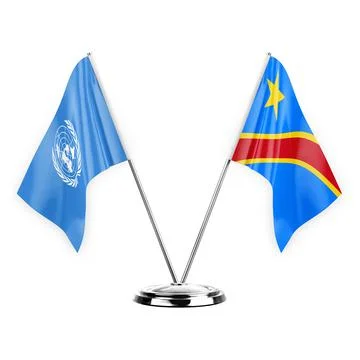 Two table flags isolated on white background 3d illustration, united nations  Stock Illustration