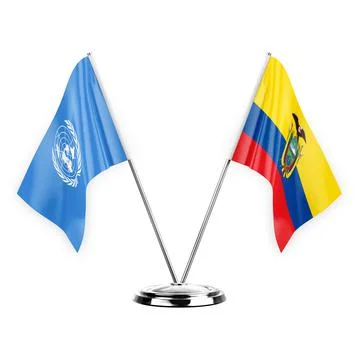 Two table flags isolated on white background 3d illustration, united nations  Stock Illustration