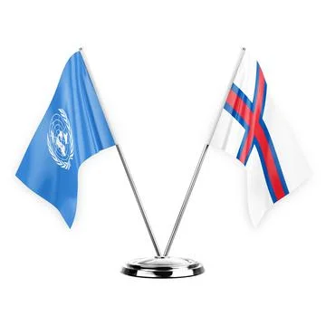 Two table flags isolated on white background 3d illustration, united nations  Stock Illustration