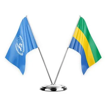 Two table flags isolated on white background 3d illustration, united nations  Stock Illustration