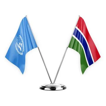 Two table flags isolated on white background 3d illustration, united nations  Stock Illustration
