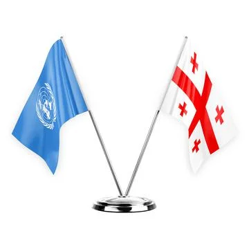 Two table flags isolated on white background 3d illustration, united nations  Stock Illustration