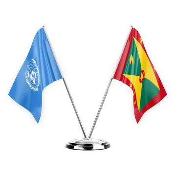 Two table flags isolated on white background 3d illustration, united nations  Stock Illustration
