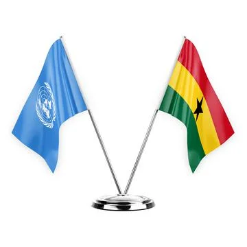 Two table flags isolated on white background 3d illustration, united nations  Stock Illustration