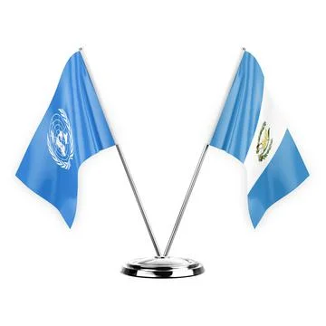 Two table flags isolated on white background 3d illustration, united nations  Stock Illustration