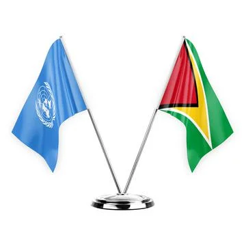 Two table flags isolated on white background 3d illustration, united nations  Stock Illustration