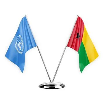 Two table flags isolated on white background 3d illustration, united nations  Stock Illustration
