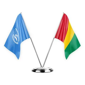 Two table flags isolated on white background 3d illustration, united nations  Stock Illustration