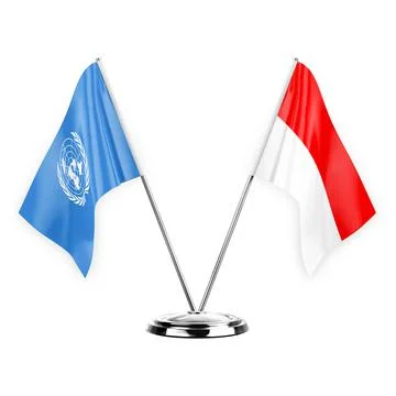 Two table flags isolated on white background 3d illustration, united nations  Stock Illustration