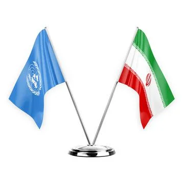 Two table flags isolated on white background 3d illustration, united nations  Stock Illustration