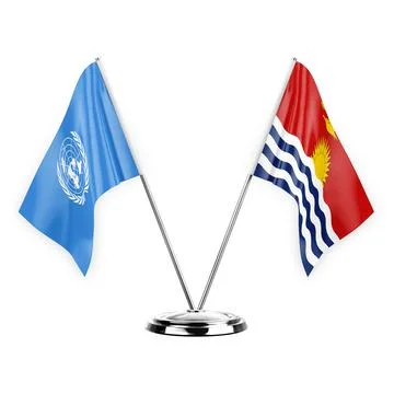 Two table flags isolated on white background 3d illustration, united nations  Stock Illustration