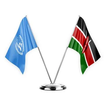 Two table flags isolated on white background 3d illustration, united nations  Stock Illustration