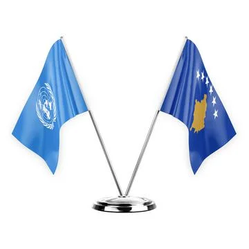 Two table flags isolated on white background 3d illustration, united nations  Stock Illustration